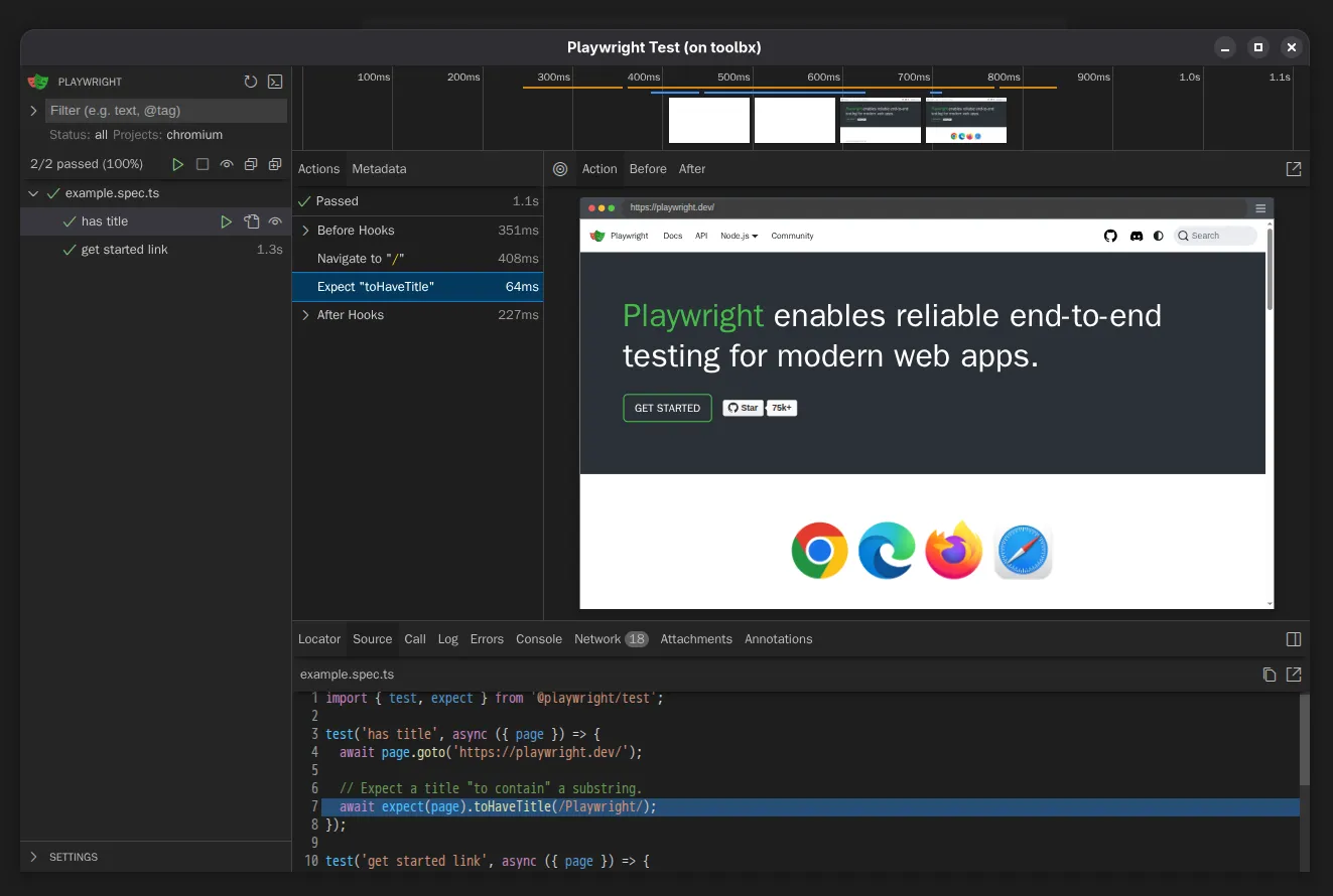 Screenshot da UI do Playwright
